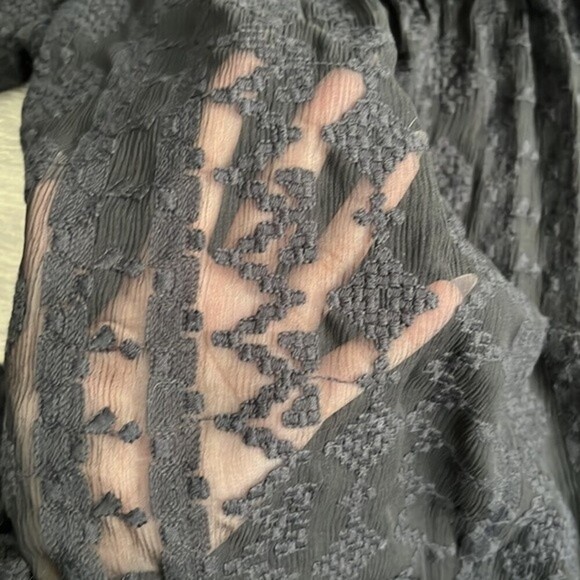 REBECCA TAYLOR Silk Blouse Sz. 0 Off The Shoulder Embroidered Black Whimsigoth - Picture 5 of 12